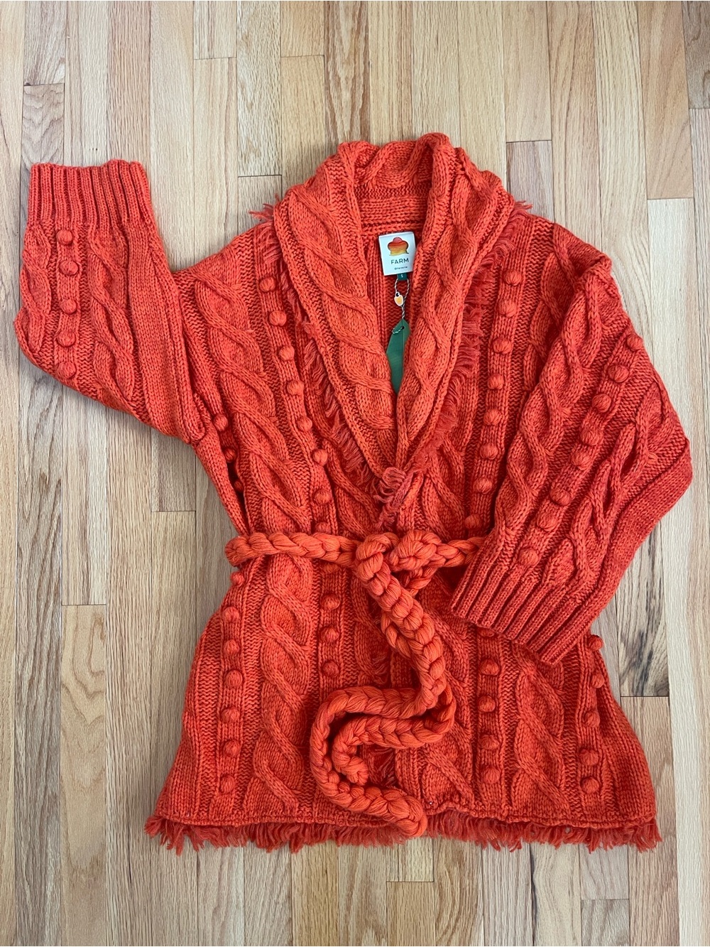 Farm Rio NWT Orange Braided Knit Cardigan (Small) Fit seems closer to Medium - Picture 12 of 13